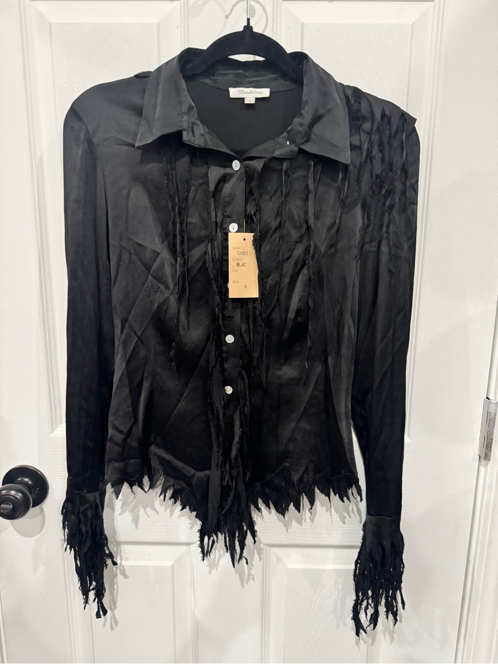 Vintage Black Fringe Button-Down Blouse